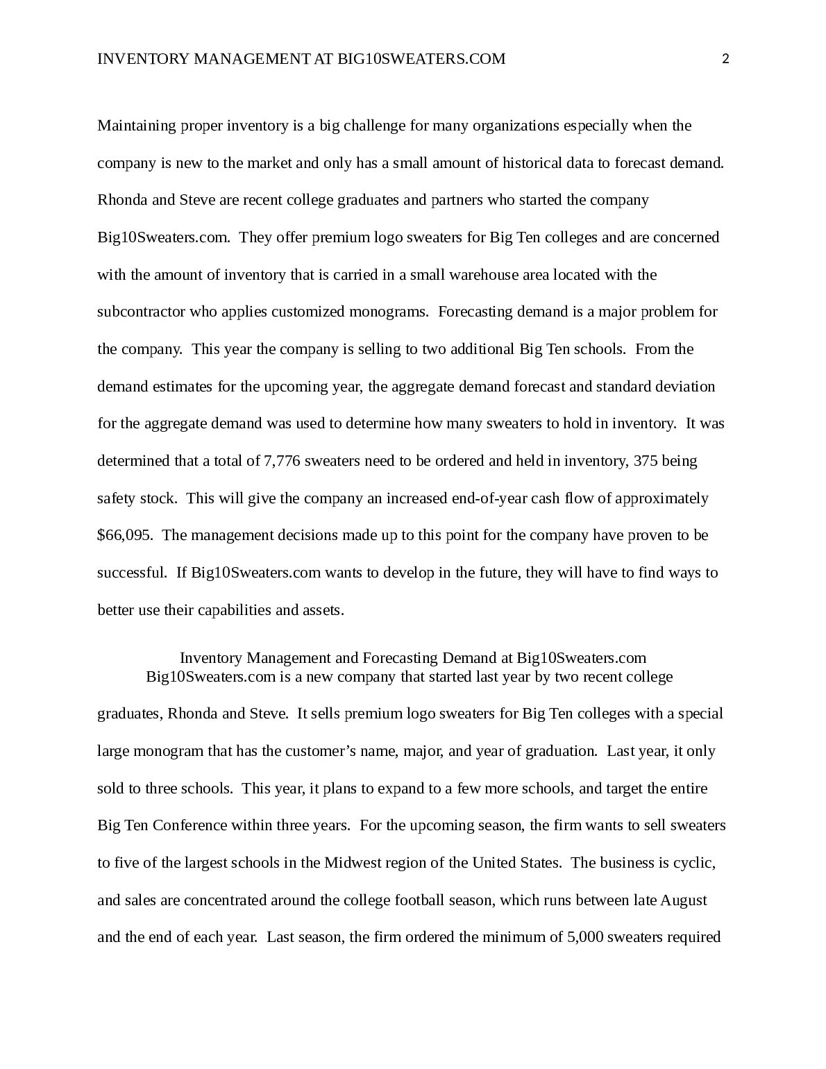 Inventory Management and Forecasting Demand at Big10Sweaters.com Webster University document preview page 2