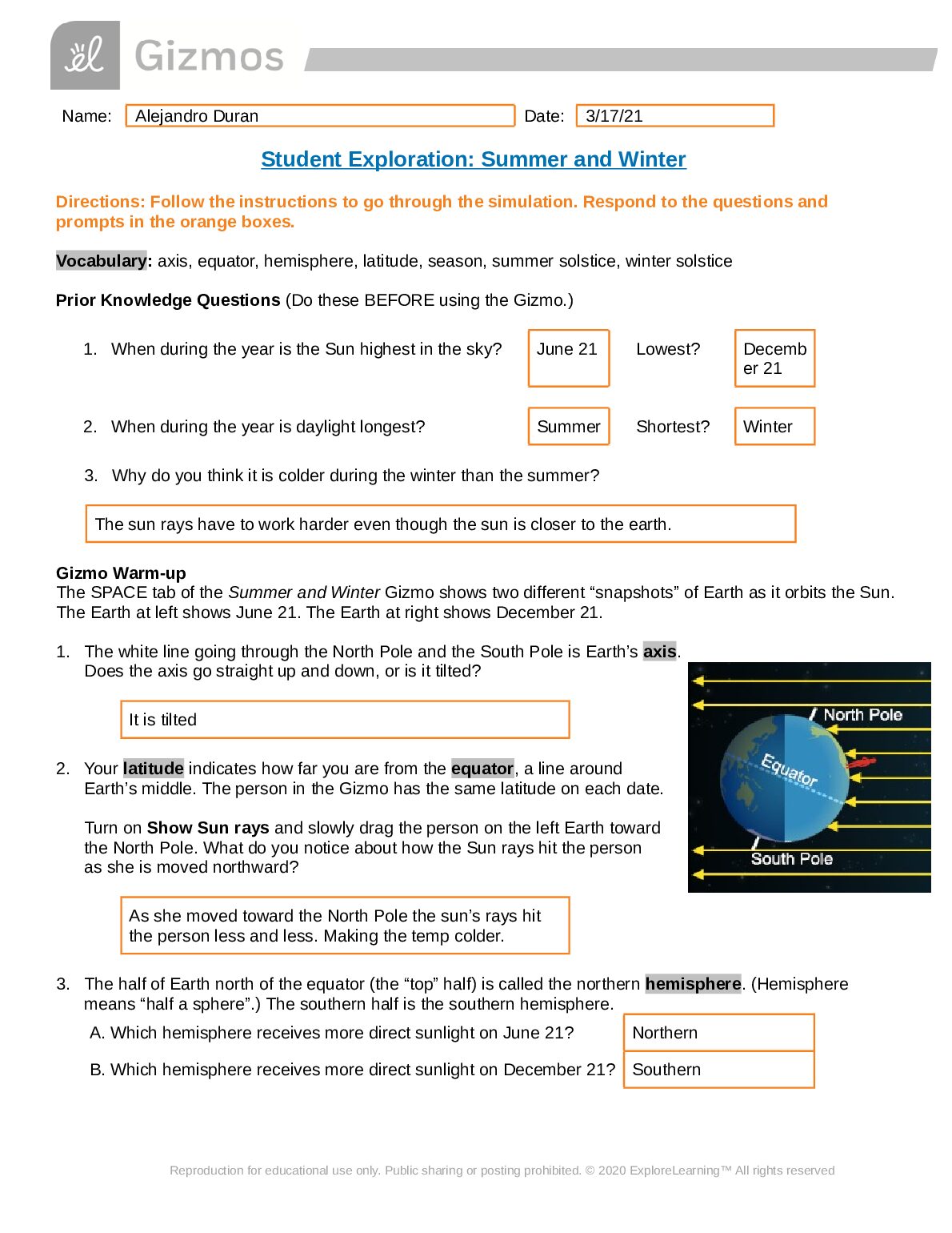 Student Exploration: Summer and Winter preview image