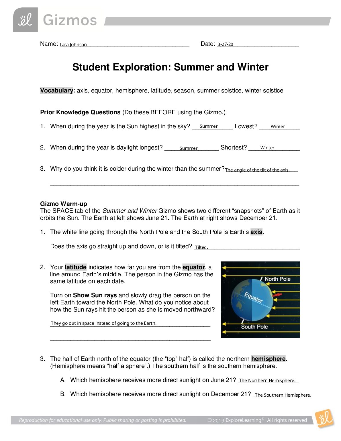 Summer and Winter: Vocabulary: axis, equator, hemisphere, latitude, season, summer solstice, winter solstice preview image