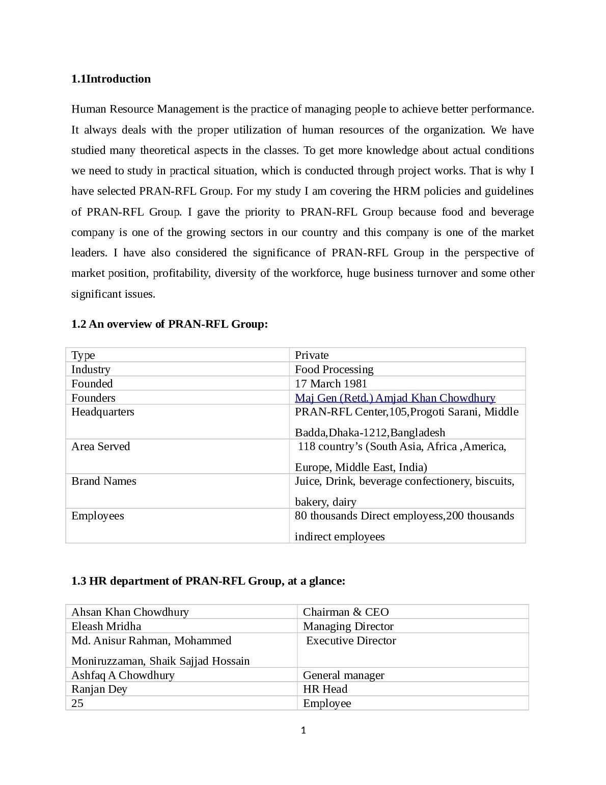 Internship Report on Human Resource Management Practices in PRAN-RFL Group document preview page 2