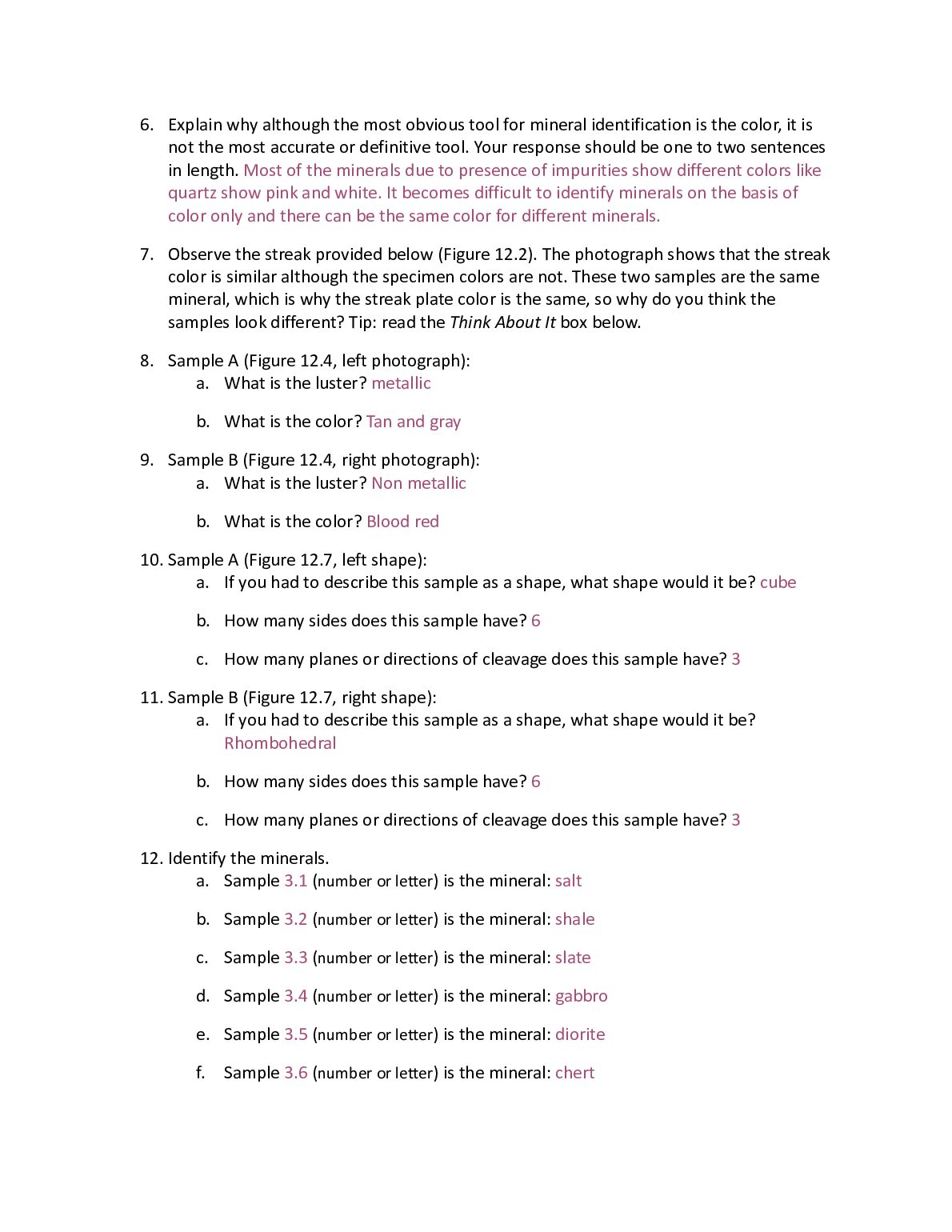 Lab 12: Introduction to Minerals and Rocks document preview page 2