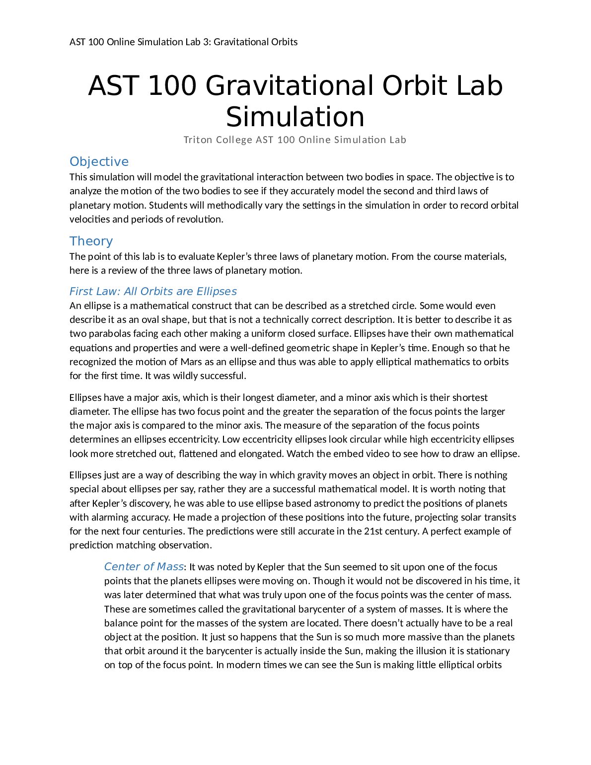 AST 100 Gravitational Orbit Lab Simulation preview image
