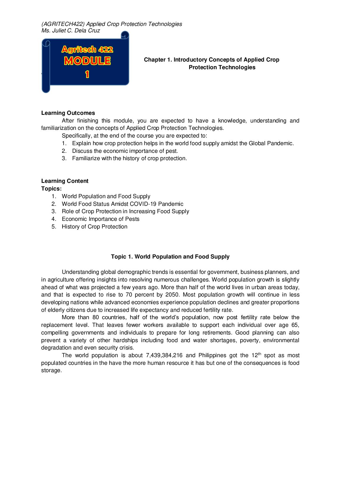 (AGRITECH422) Applied Crop Protection Technologies Ms. Juliet C. Dela Cruz preview image