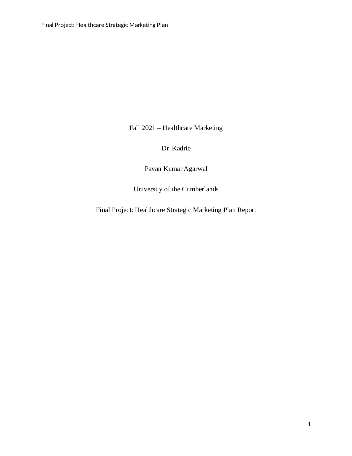 BADM 663 Healthcare Strategic Marketing Plan preview image
