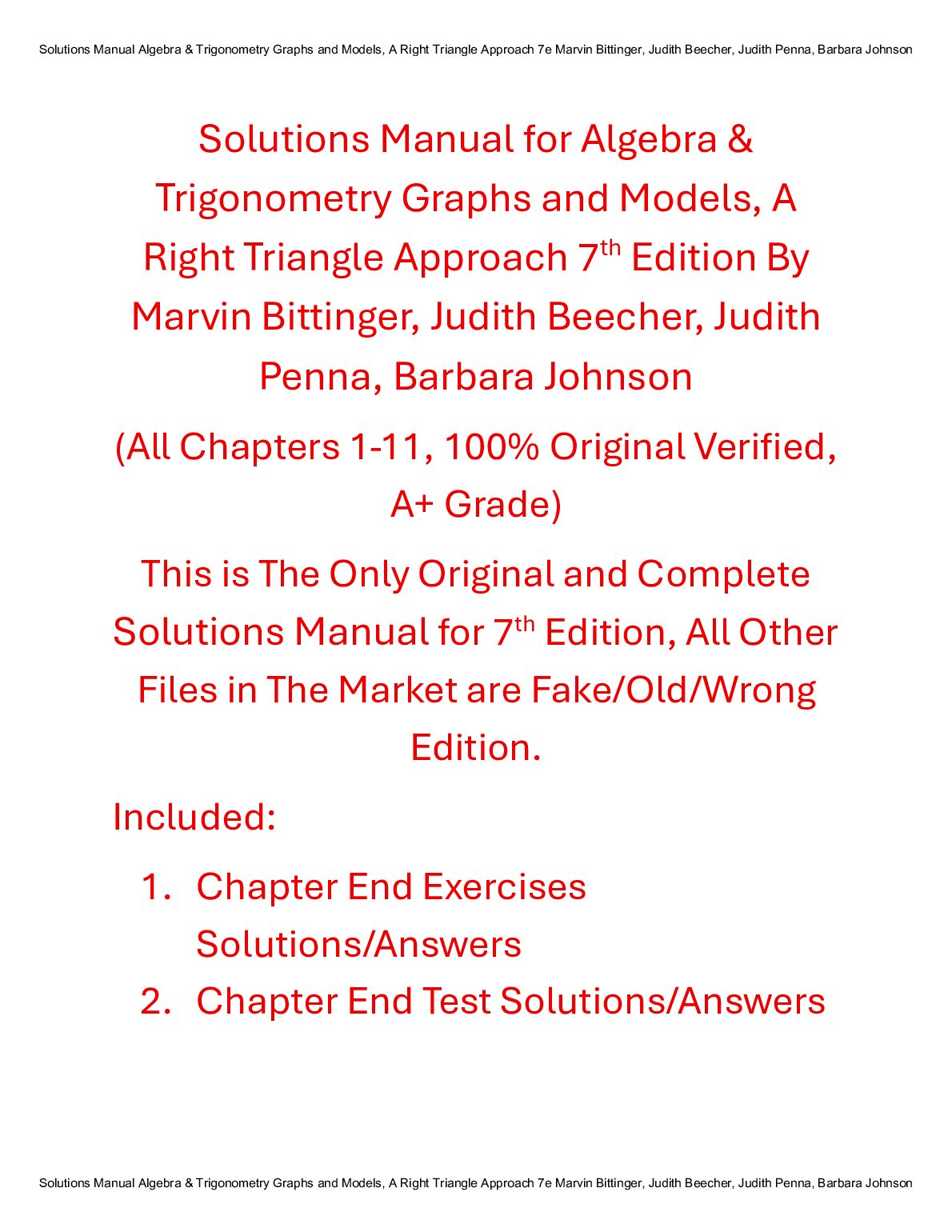 Solutions Manual Algebra & Trigonometry Graphs and Models, A Right Triangle Approach 7th Edition By Marvin Bittinger, Ju... preview image