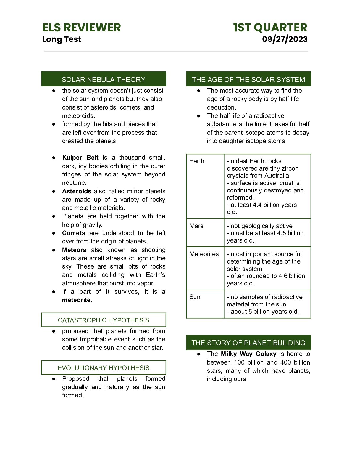 ELS REVIEWER 1ST QUARTER Long Test 09/27/2023 preview image