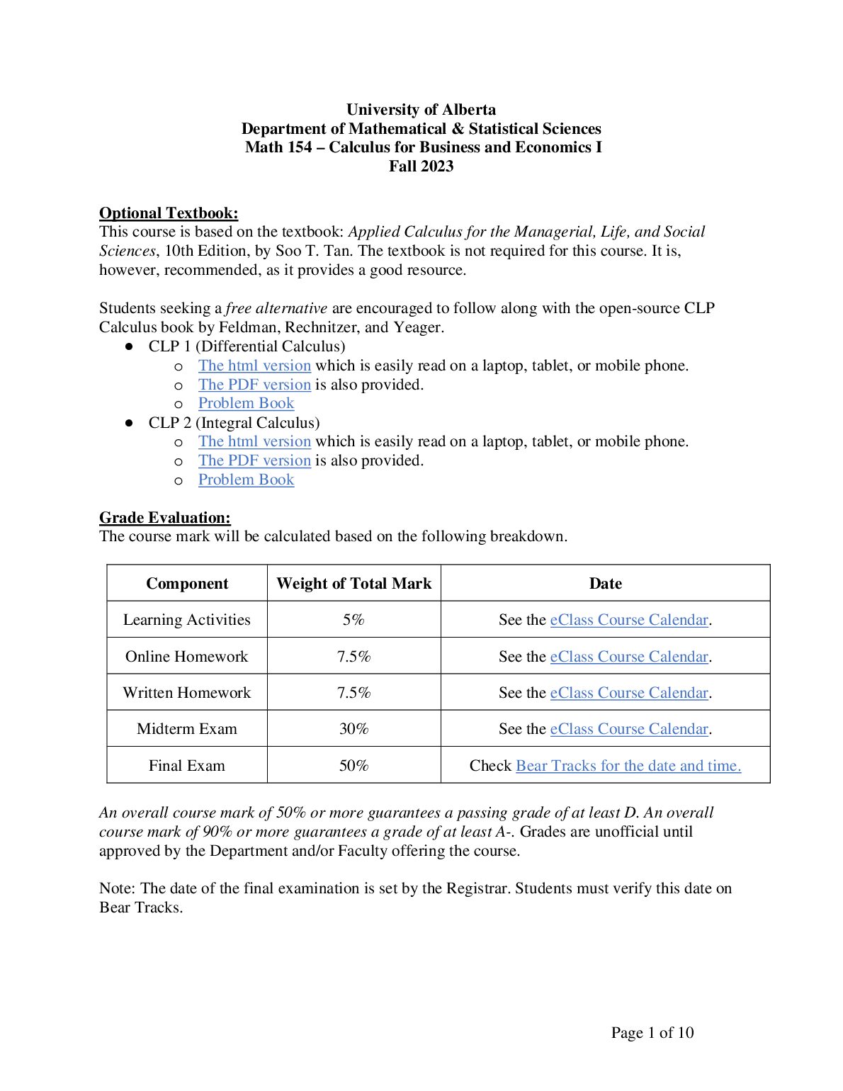University of Alberta Department of Mathematical & Statistical Sciences Math 154 – Calculus for Business and Economics I... preview image