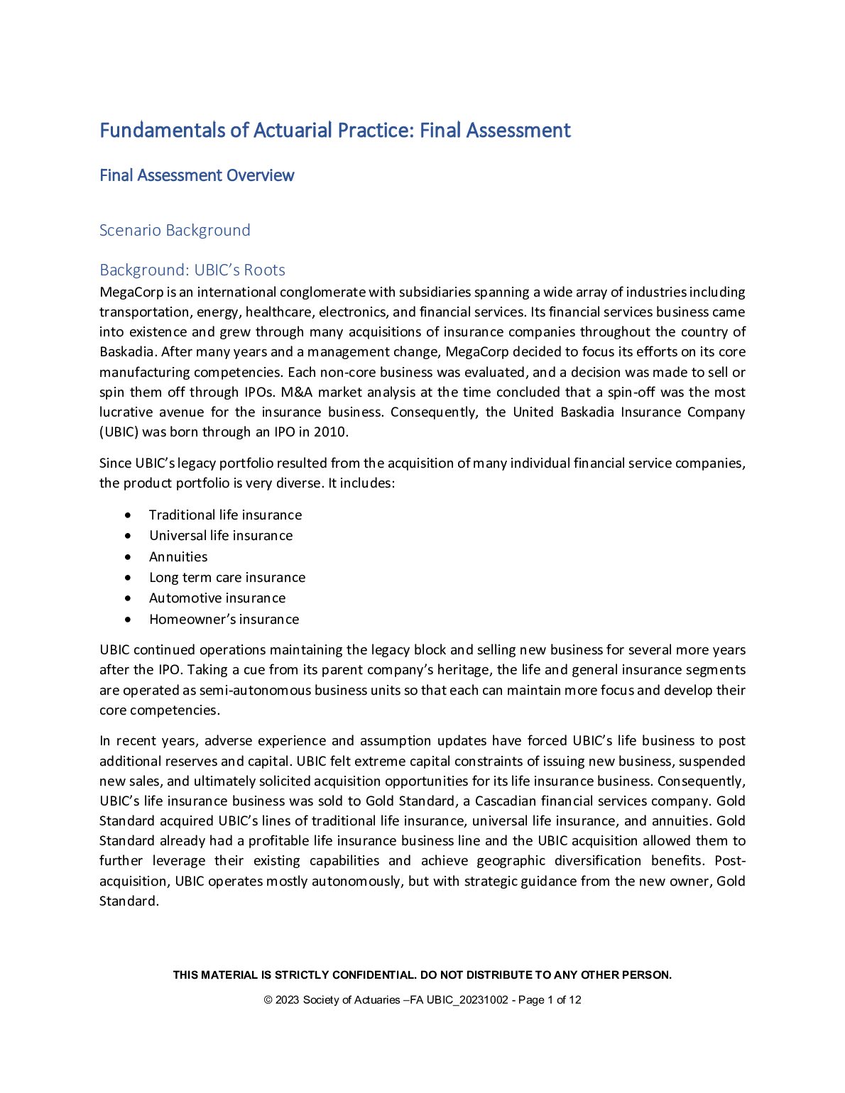 Fundamentals of Actuarial Practice: Final Assessment Overview preview image