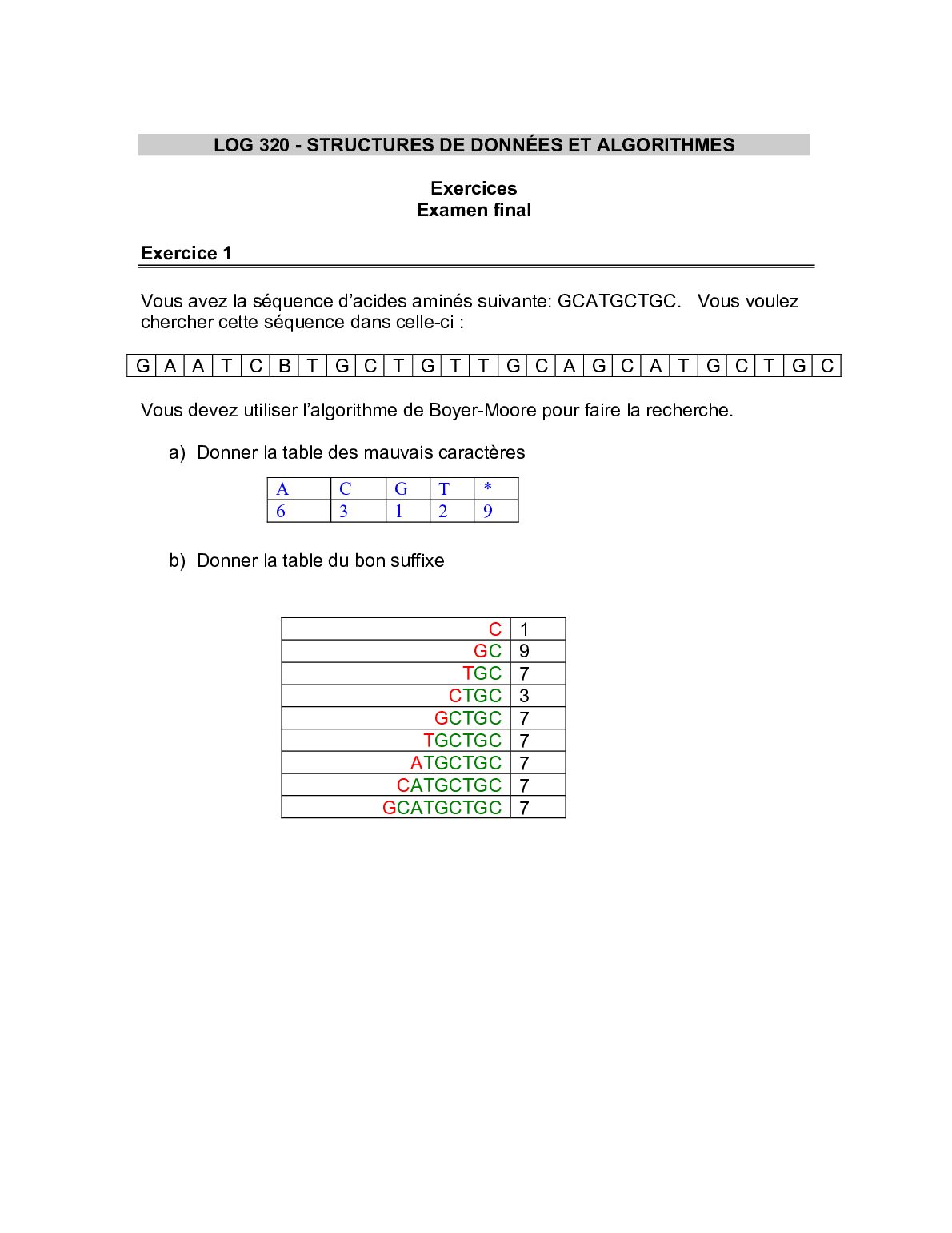 LOG 320 - STRUCTURES DE DONNÉES ET ALGORITHMES exercices examen final solutions preview image