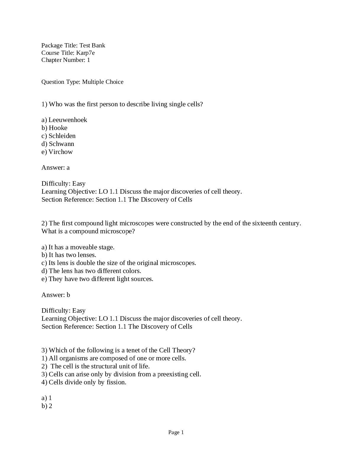 Cell and Molecular Biology Karp 7e  Chapter 1 Test Bank preview image