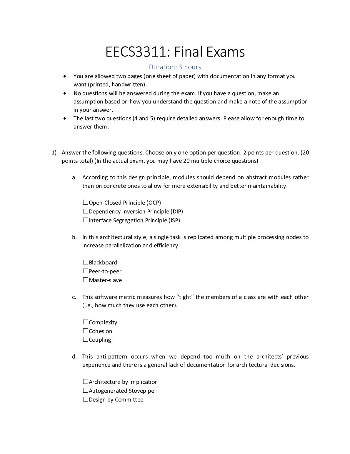 EECS3311: Final Exams preview image