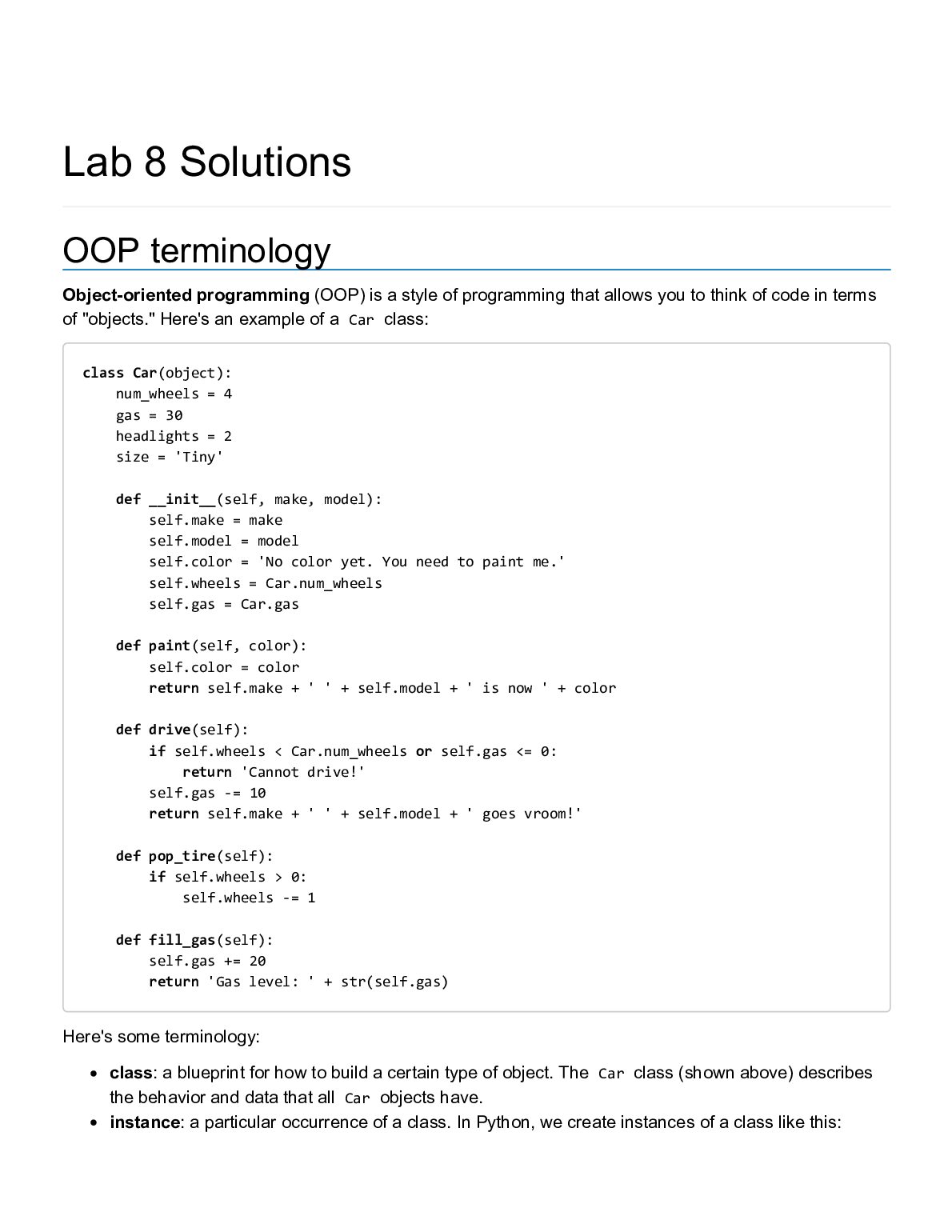 Lab 8 Solutions OOP terminology preview image