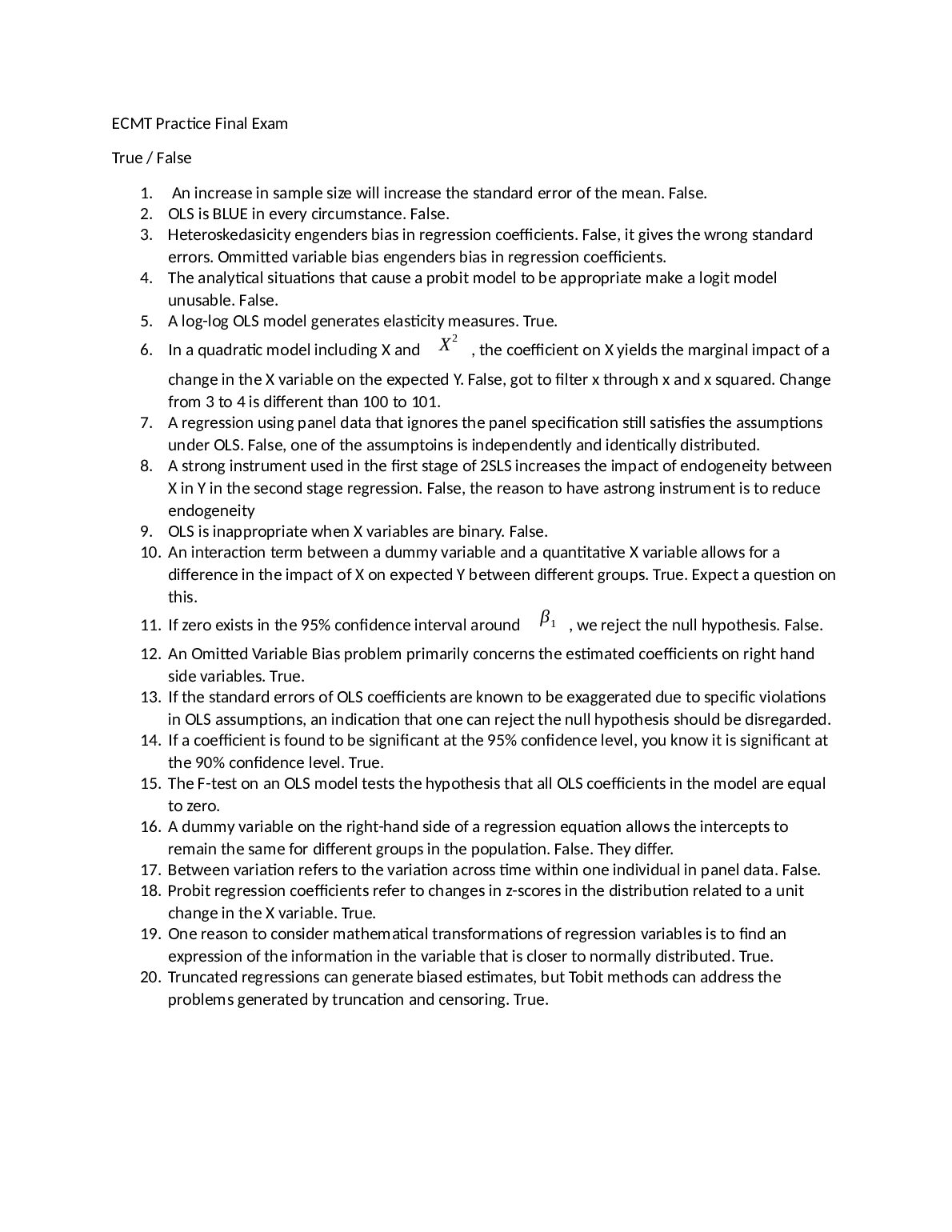 ECMT Practice Final Exam (Answers). preview image