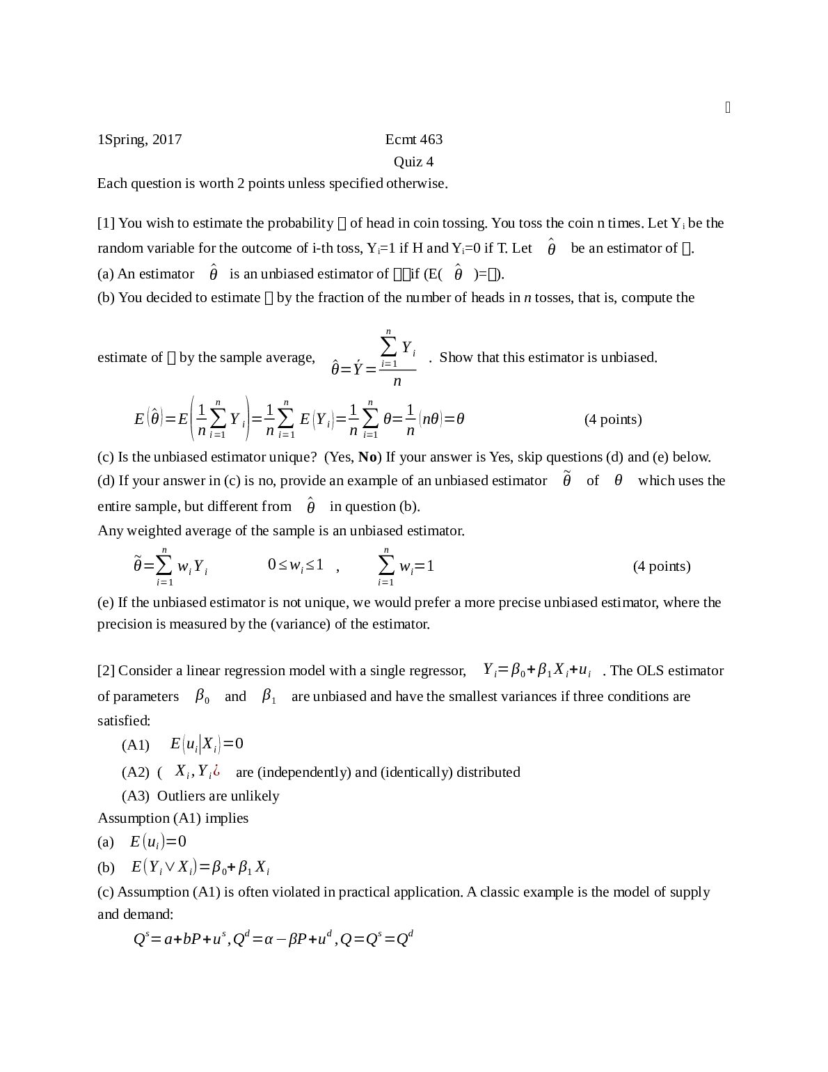 1Spring, 2017 Ecmt 463 Quiz 4 preview image