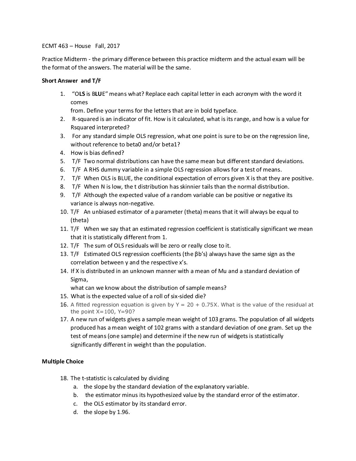 ECMT 463 practice midterm 2017. preview image