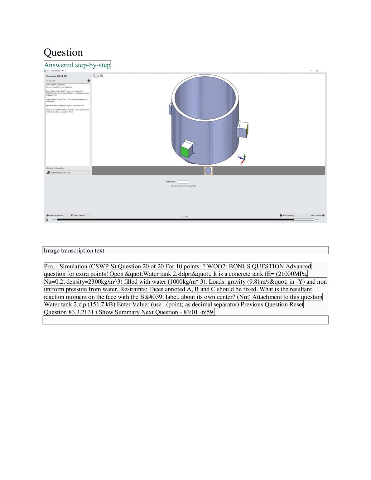 Pro. - Simulation (CSWP-S) Question 20 of 20 For 10 points: ? WOO2: BONUS QUESTION Advanced question for extra points! O... preview image