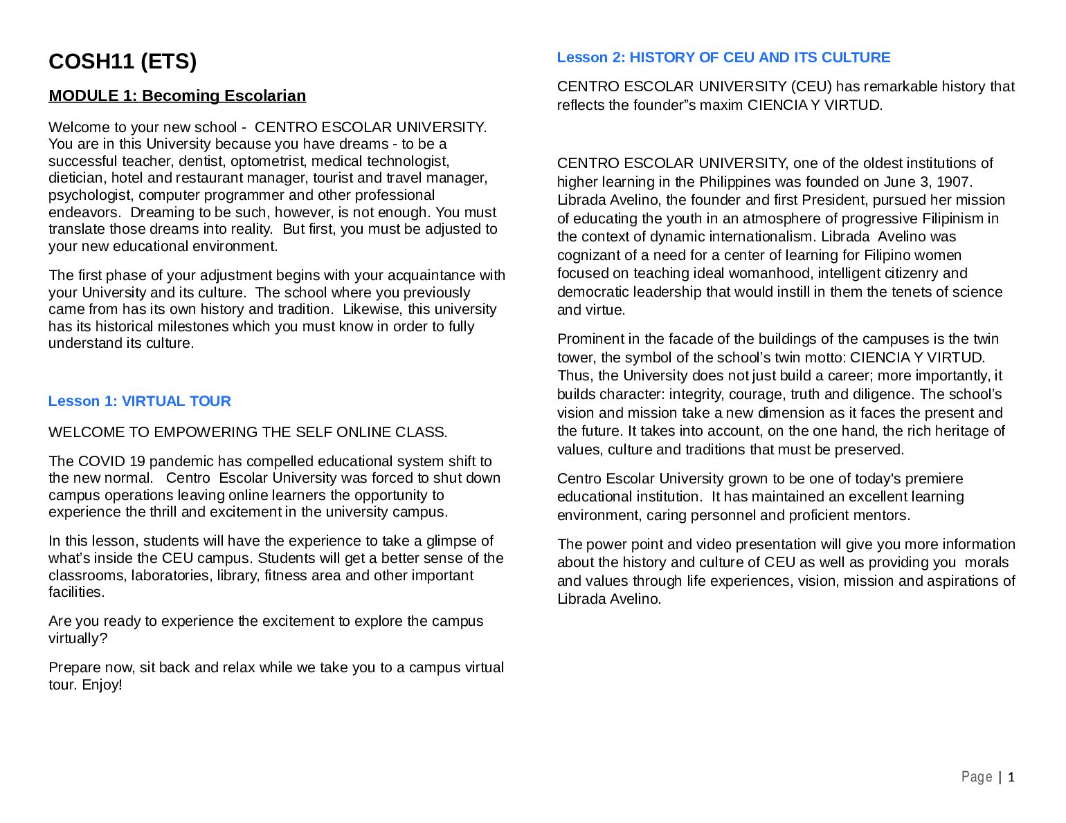 COSH11 (ETS)  MODULE 1: Becoming Escolarian preview image