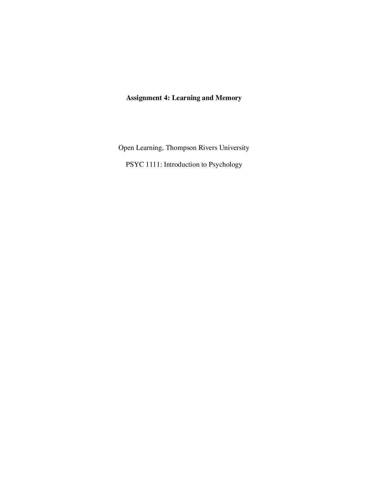 PSYC 1111  Assignment 4: Learning and Memory preview image