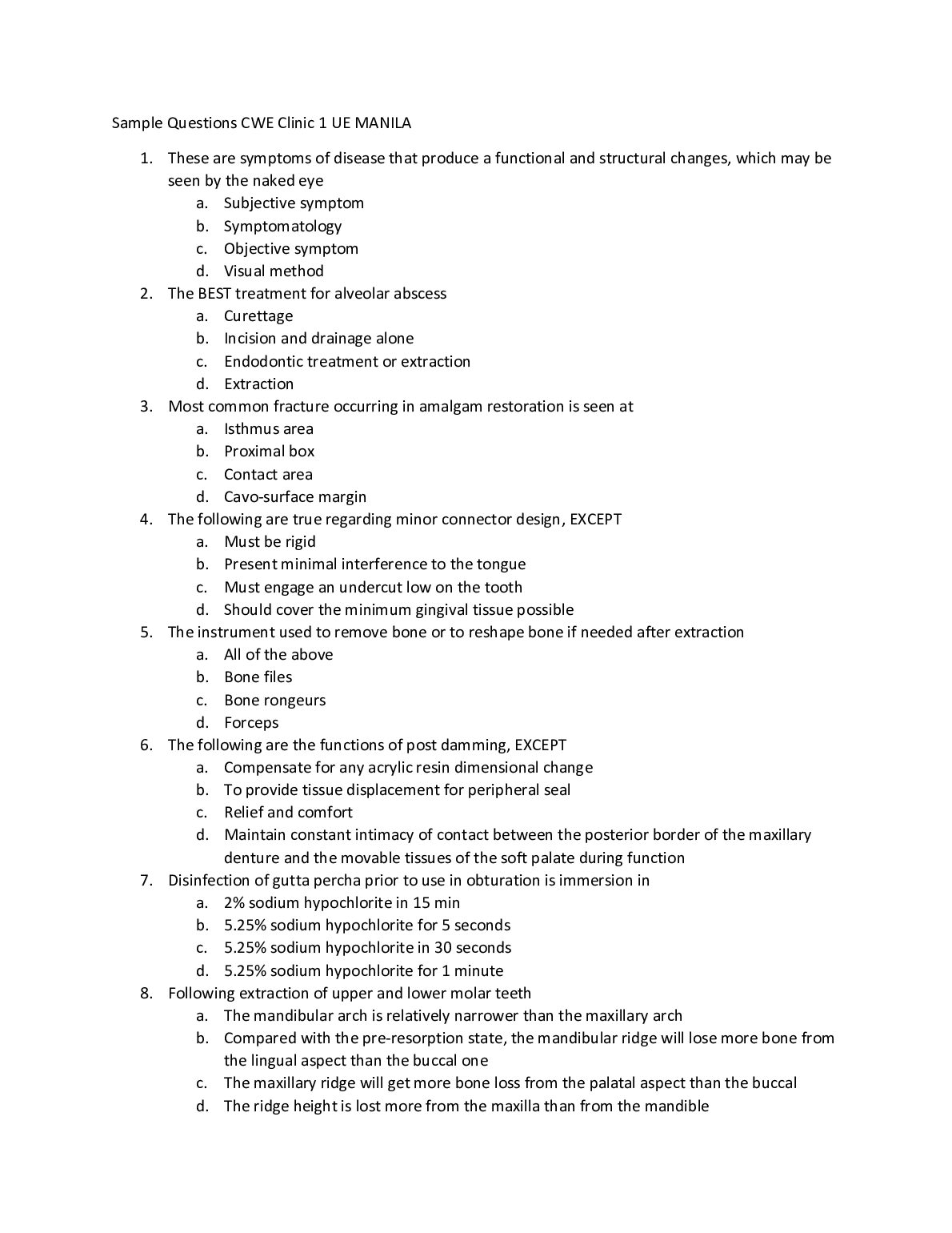 Sample Questions CWE Clinic 1 UE MANILA preview image