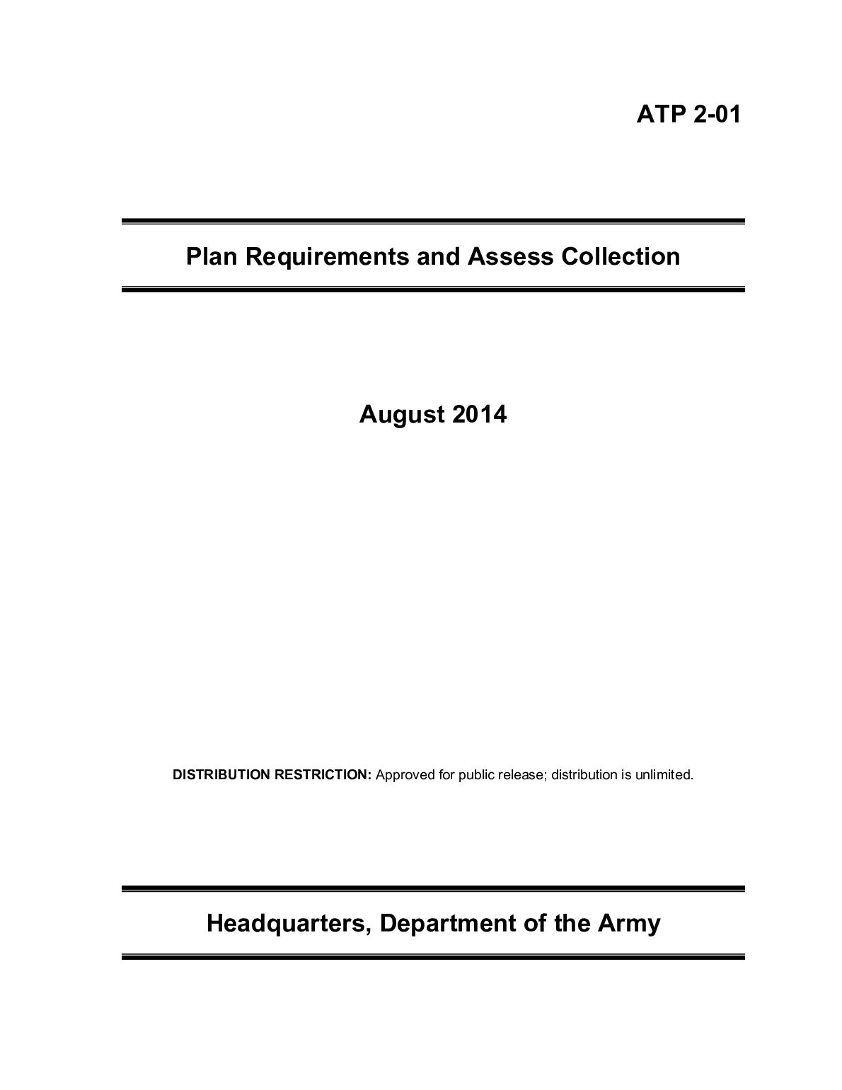 ATP 2-01  Plan Requirements and Assess Collection Headquarters, Department of the Army preview image