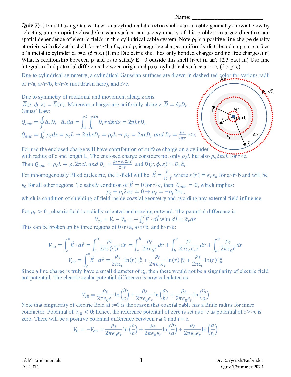 ECE 371 Electric Field and Potential in Coaxial Cable System preview image