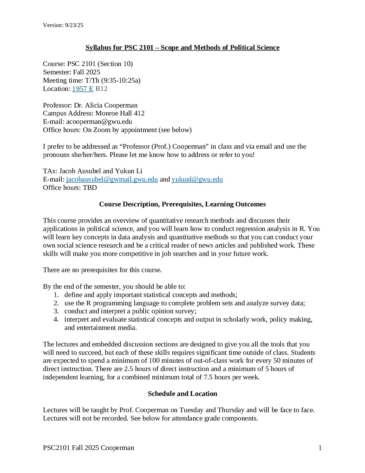 Syllabus for PSC 2101 – Scope and Methods of Political Science preview image