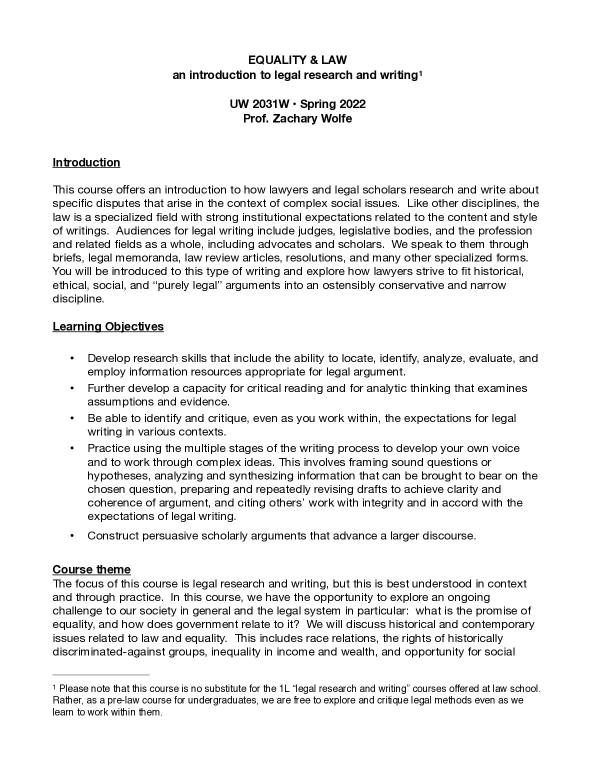 EQUALITY & LAW an introduction to legal research and writing1 UW 2031W • Spring 2022 preview image