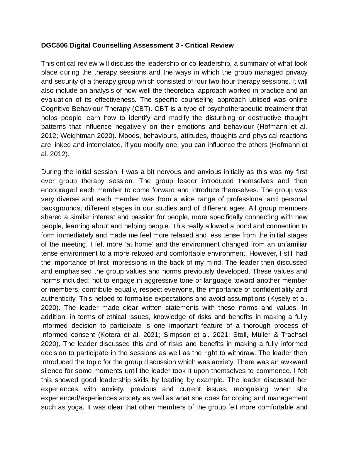 DGC506 Digital Counselling Assessment 3 - Critical Review preview image