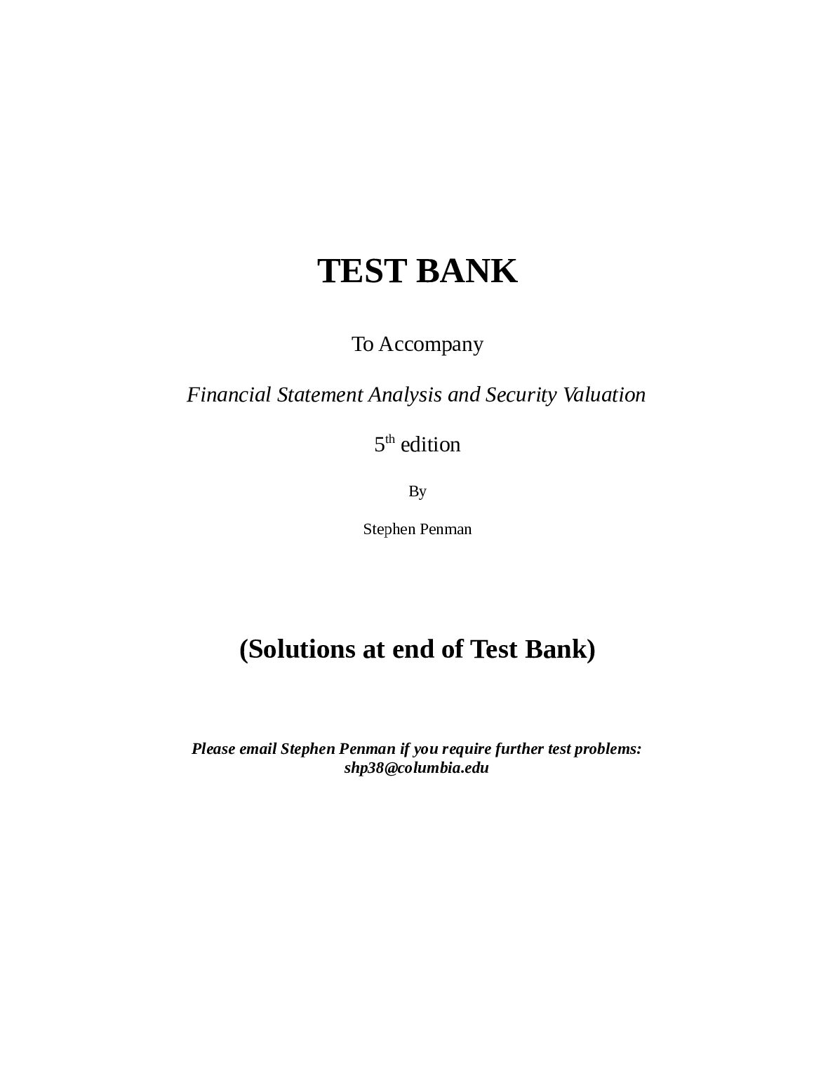 TEST BANK for Financial Statement Analysis and Security Valuation  5th edition  By  Stephen Penman preview image