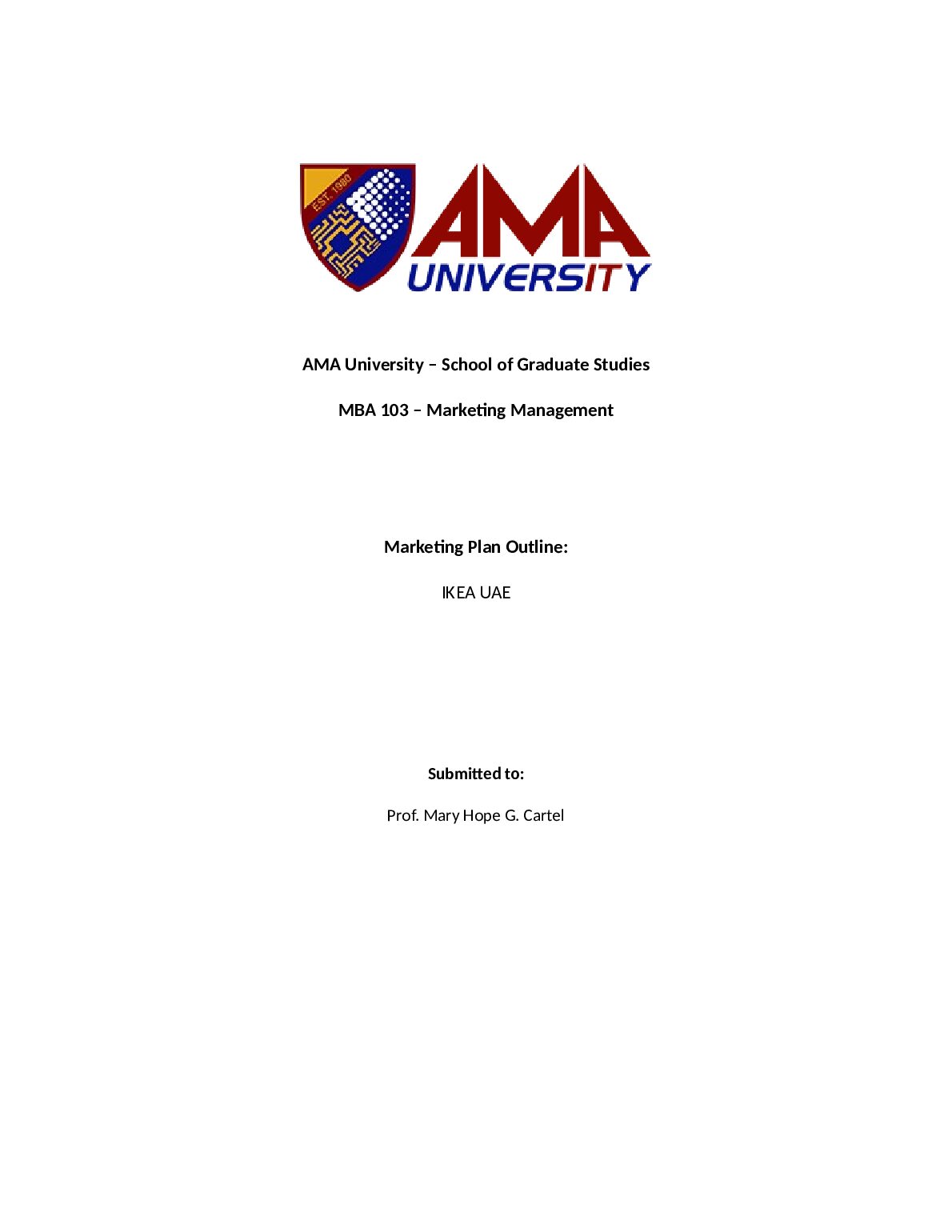 MBA 103 – Marketing Management  Marketing Plan Outline: IKEA UAE preview image
