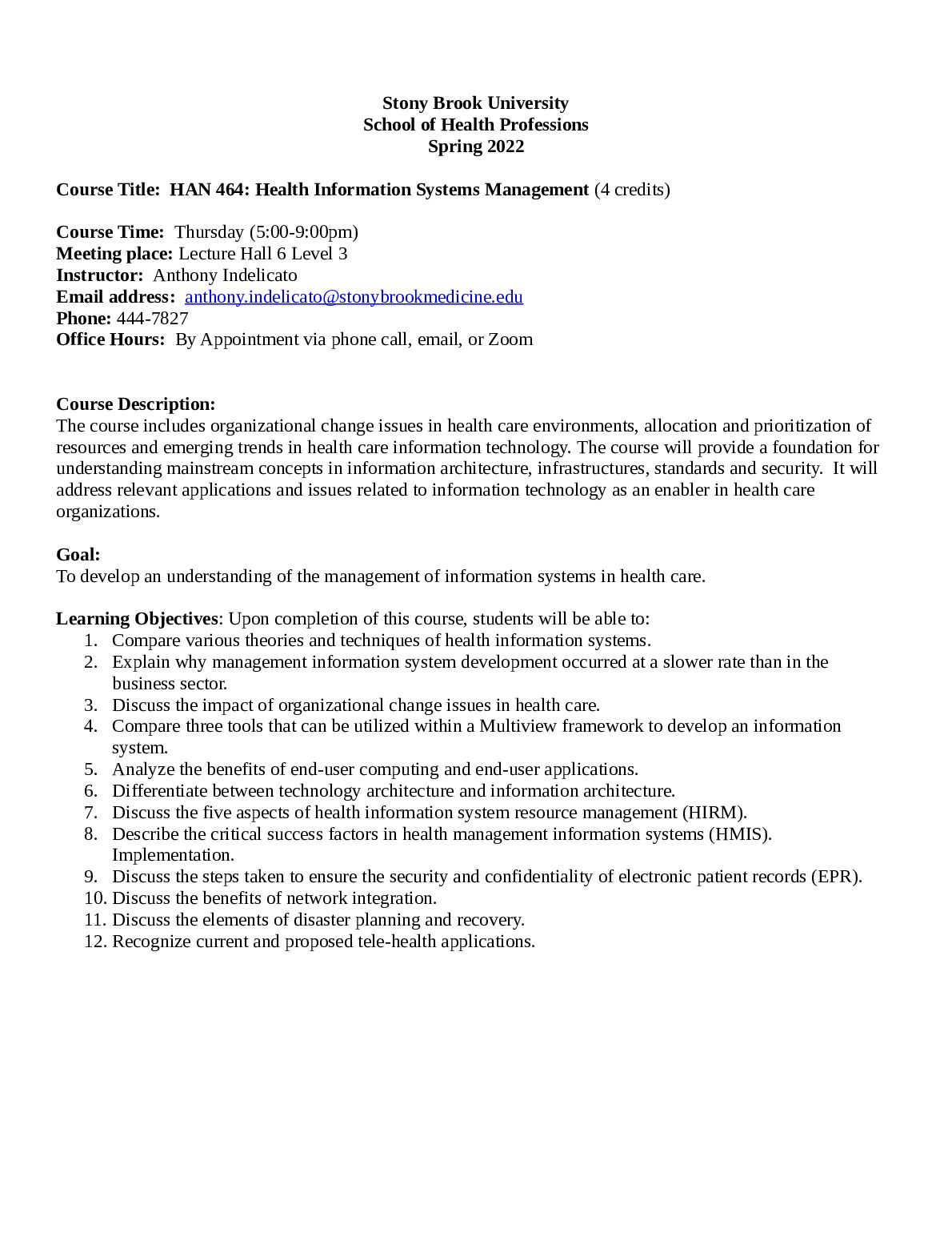 HAN 464: Health Information Systems Management preview image
