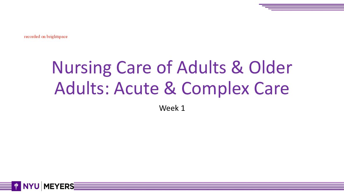 Nursing Care of Adults & Older Adults: Acute & Complex Care Week 1 preview image