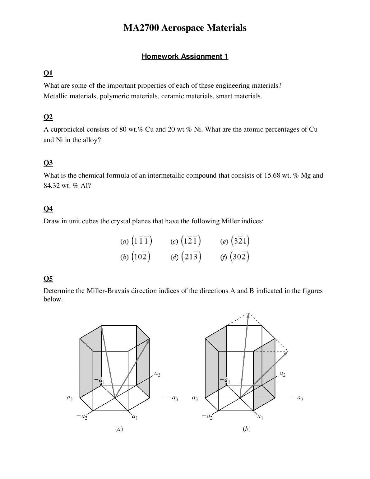MA2700 Aerospace Materials Homework Assignment 1 preview image