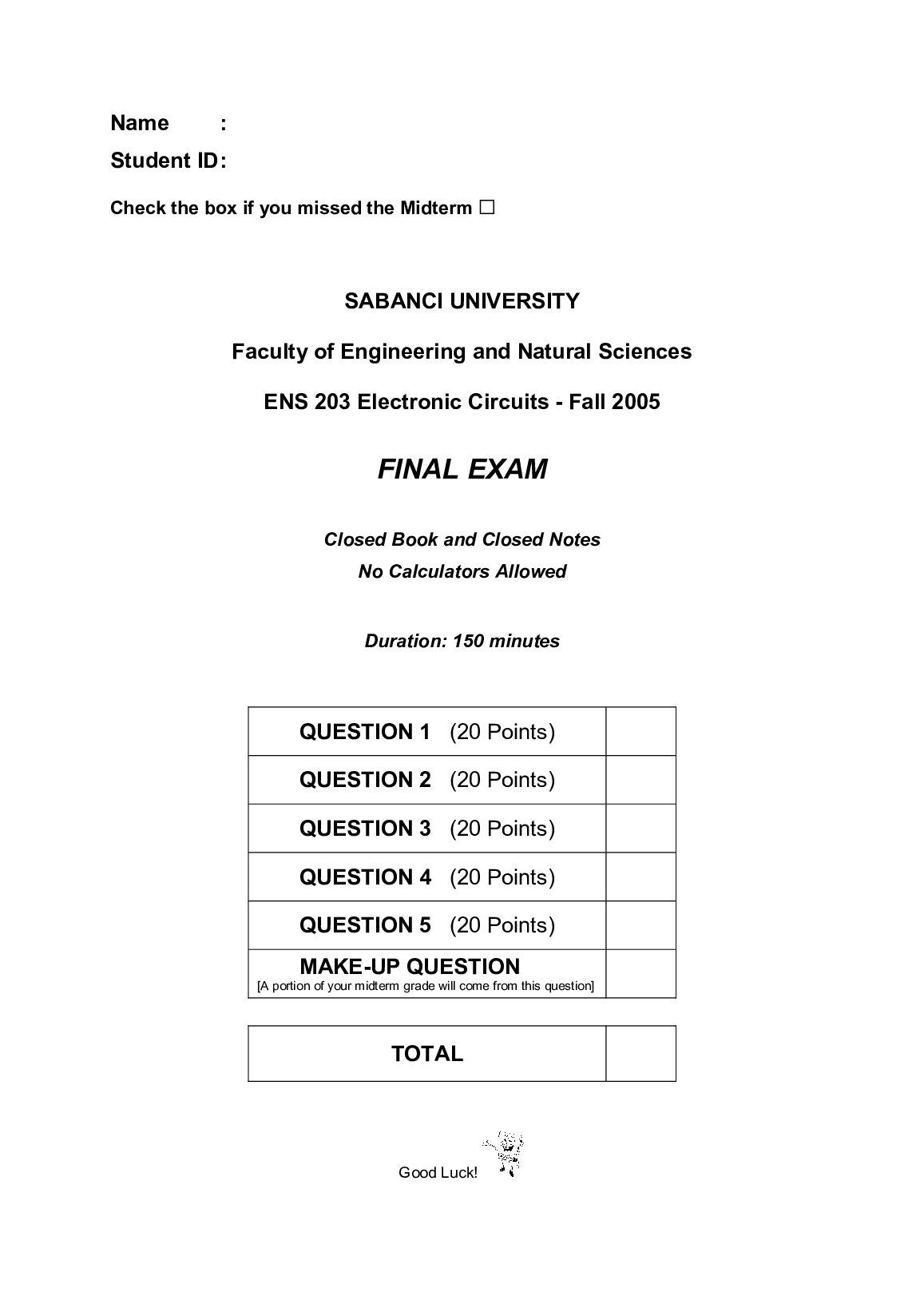 ENS 203 ELCTRONICS CIRCUITS FINAL EXAM preview image