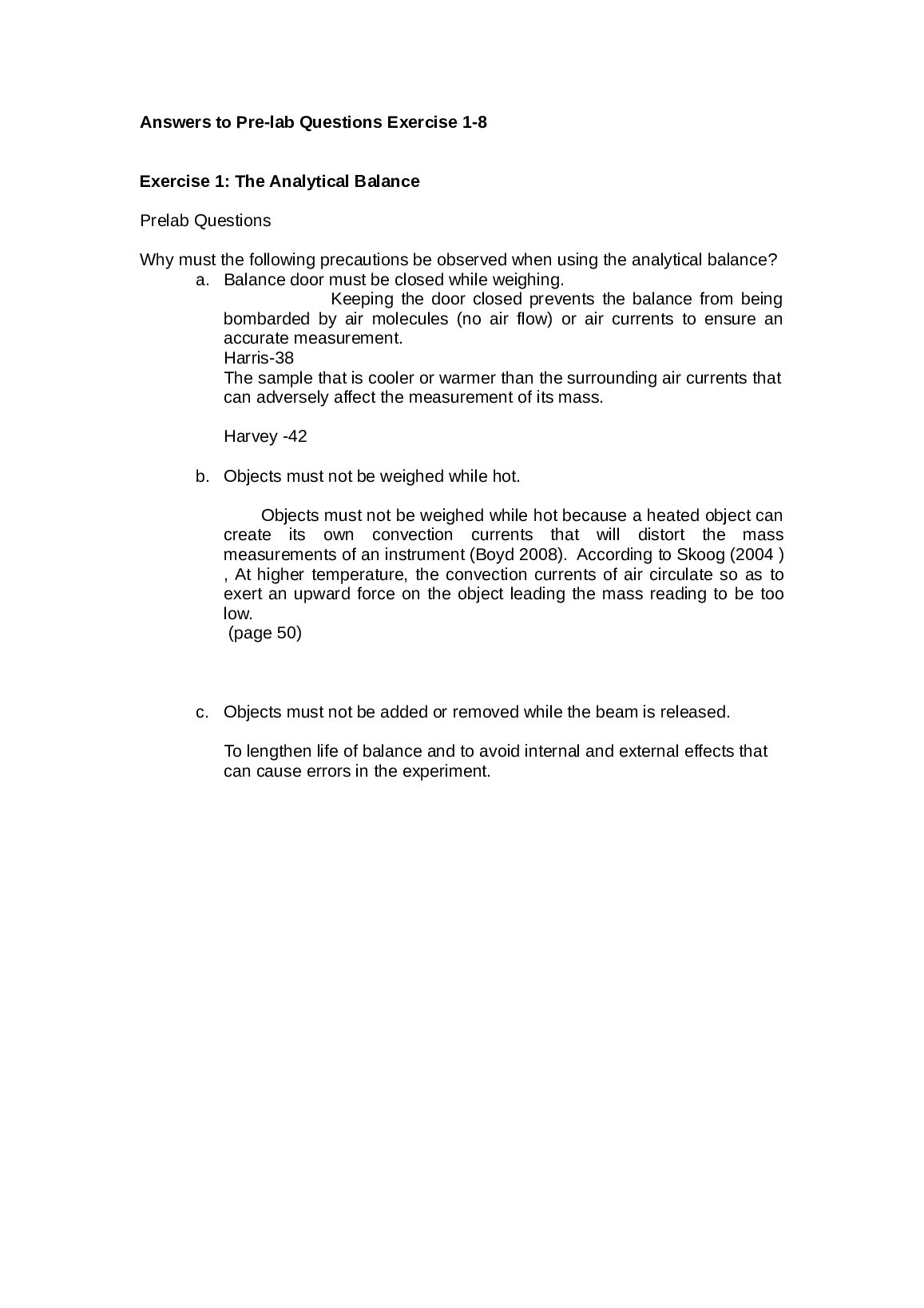 CHE 32  Answers to Pre-lab Questions Exercise 1-8 preview image