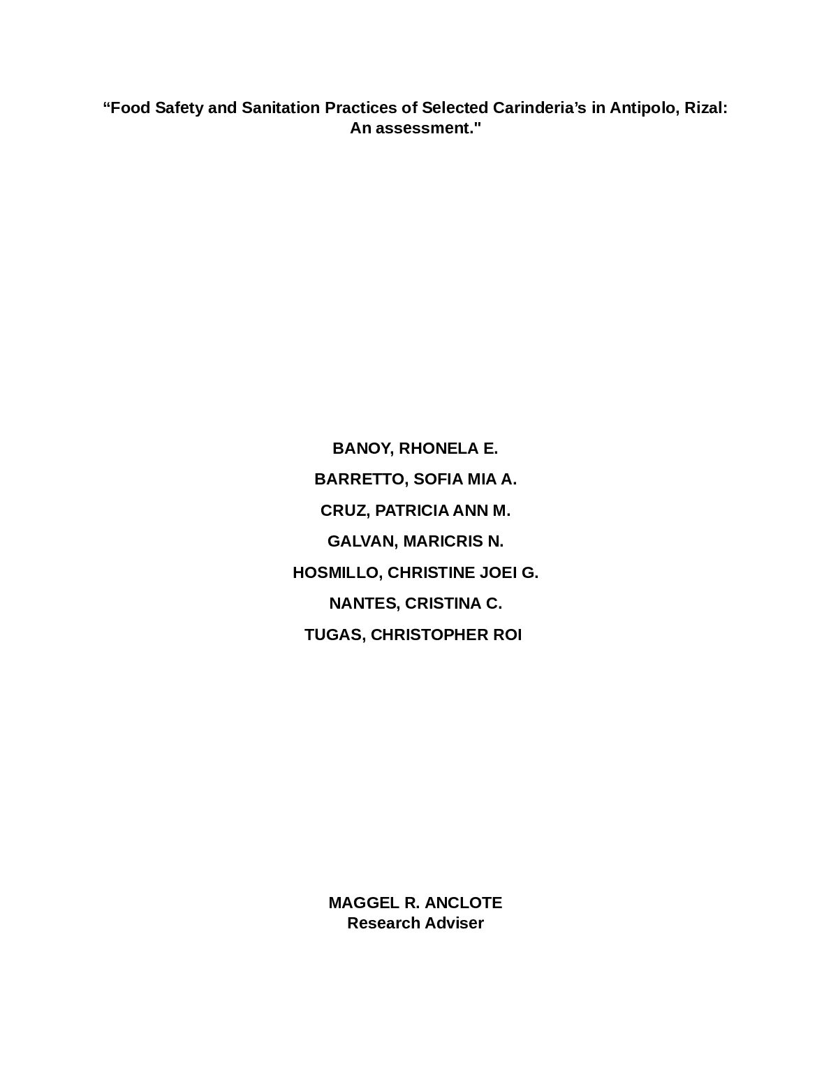 “Food Safety and Sanitation Practices of Selected Carinderia’s in Antipolo, Rizal: An assessment." preview image