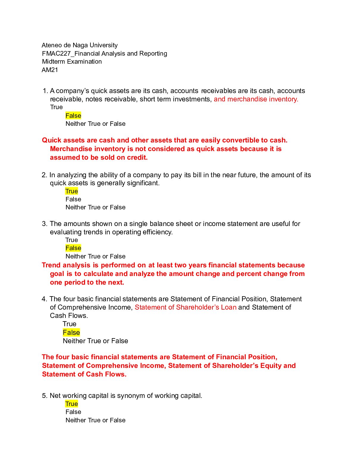 FMAC 227 Financial Analysis and Reporting  Midterm Examination preview image