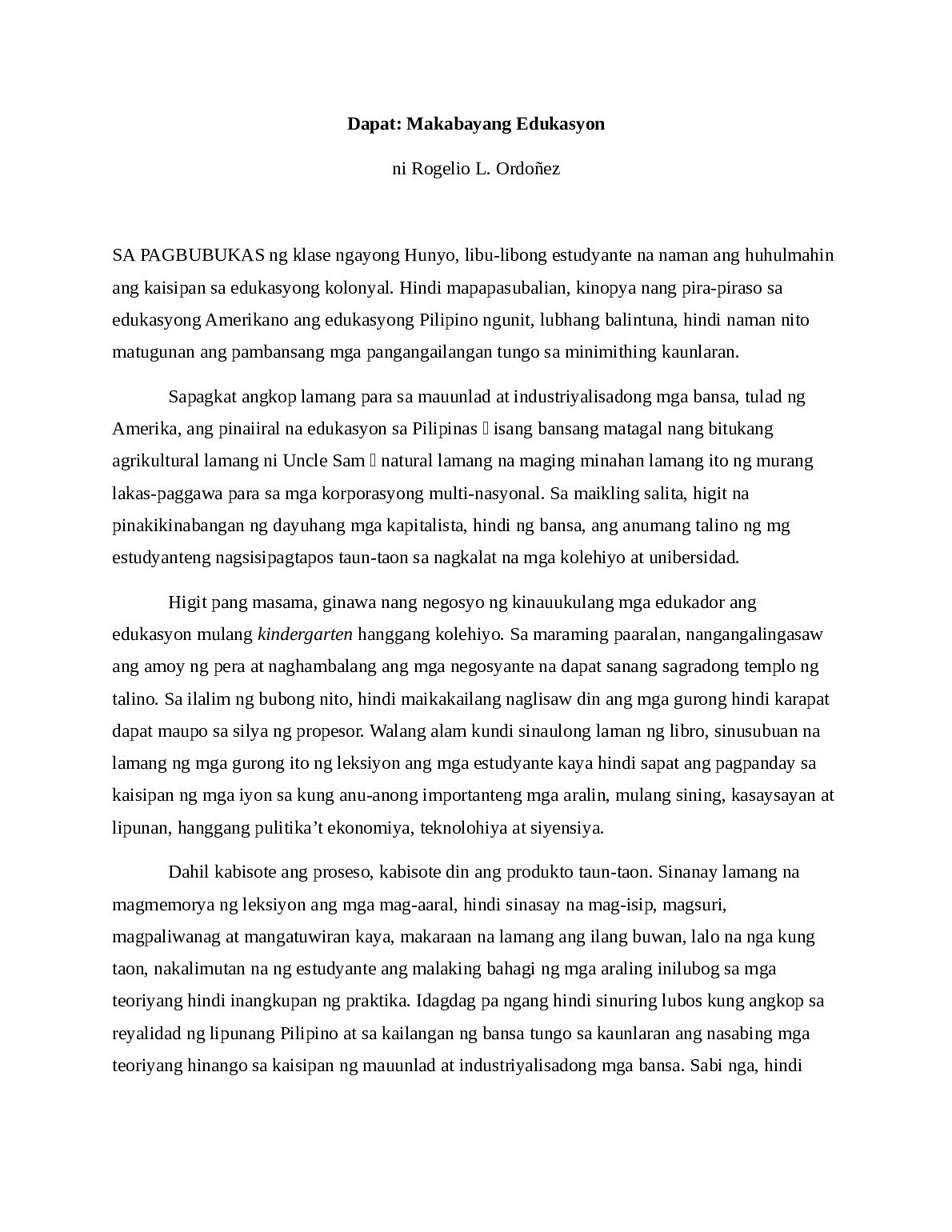 Dapat Makabayang Edukasyon preview image