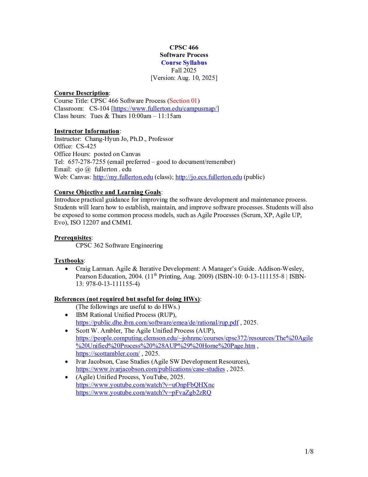 CPSC 466  Software Process  Course Syllabus  Fall 2025 preview image