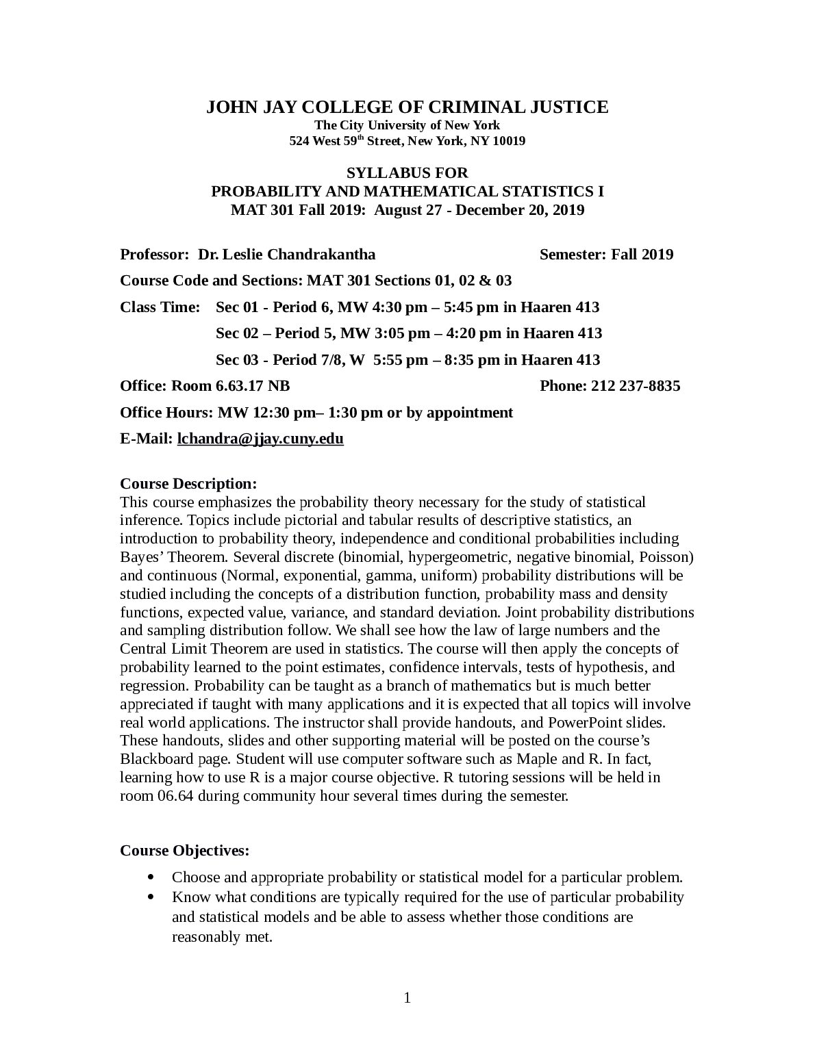 MAT 301 PROBABILITY AND MATHEMATICAL STATISTICS I preview image