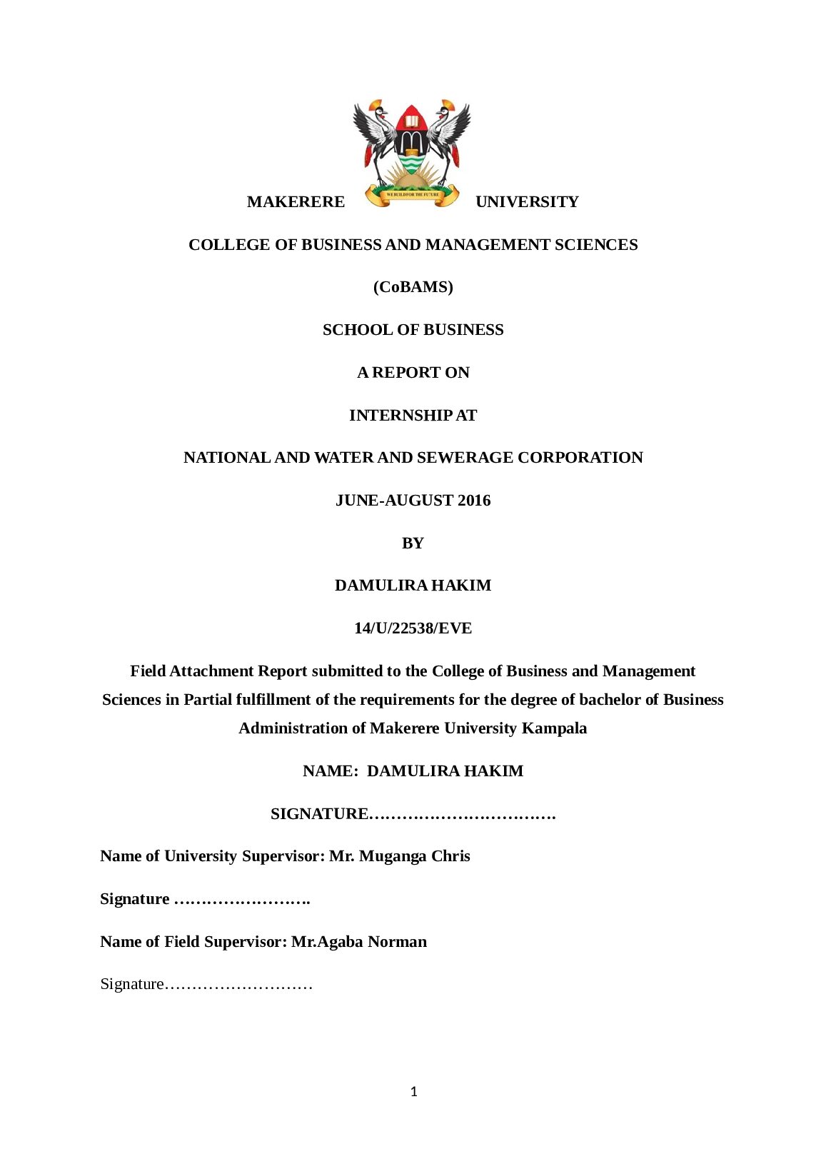 A REPORT ON INTERNSHIP AT NATIONAL AND WATER AND SEWERAGE CORPORATION preview image