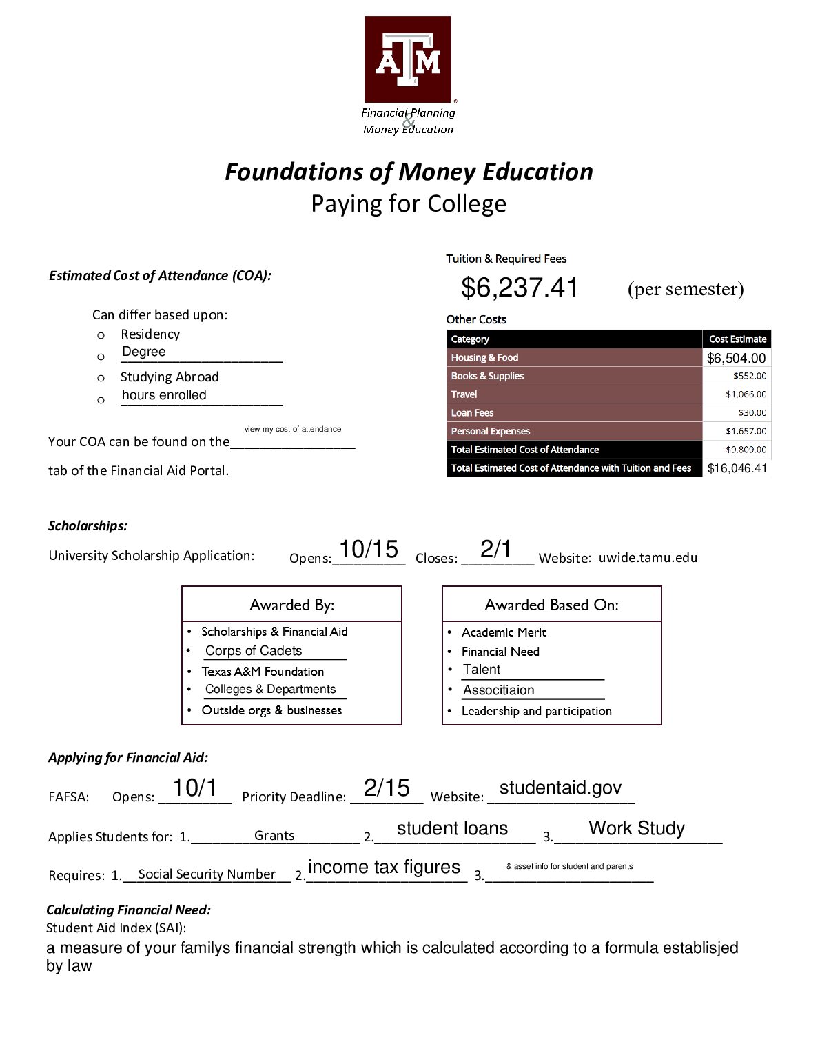 Foundations of Money Education  Paying for College preview image