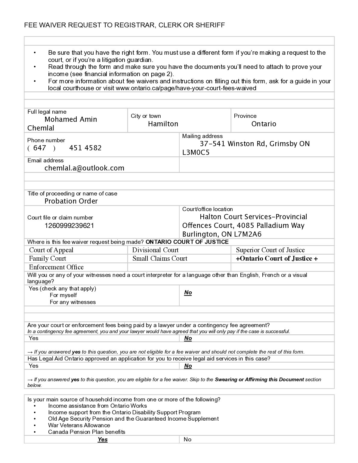 FEE WAIVER REQUEST TO REGISTRAR, CLERK OR SHERIFF preview image