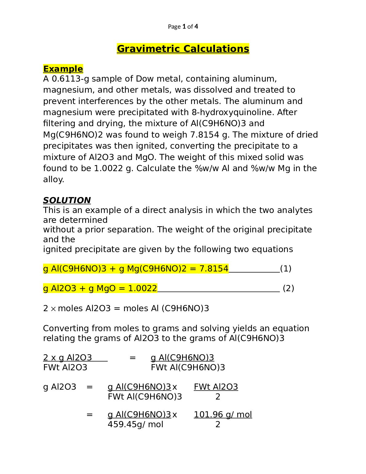 CHEM 201  Gravimetric Calculations preview image