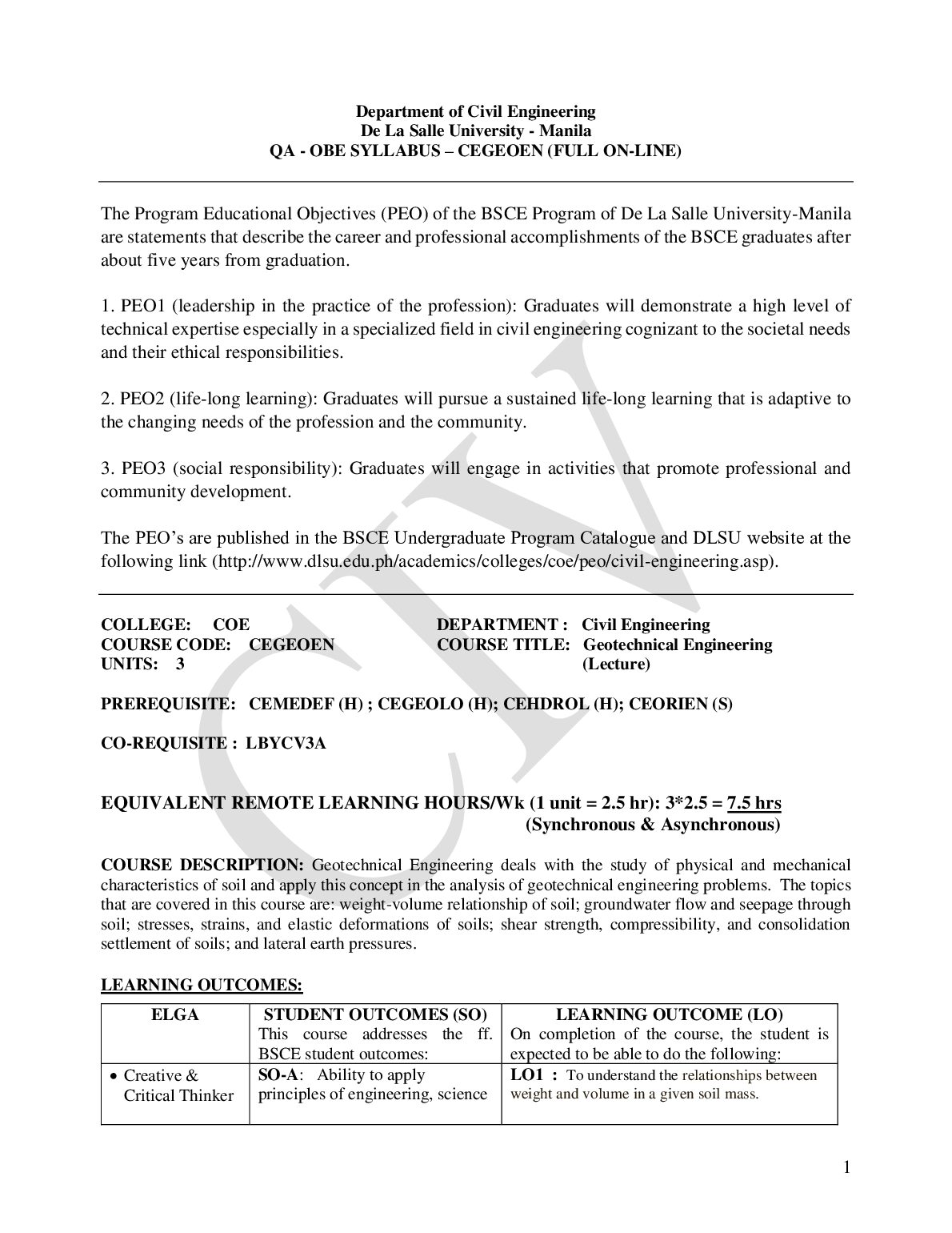 QA - OBE SYLLABUS – CEGEOEN (FULL ON-LINE) preview image
