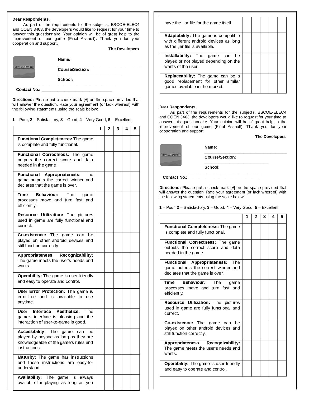 COEN 3463 ISO-25010-Questionnaire-Game-Final-Assault preview image