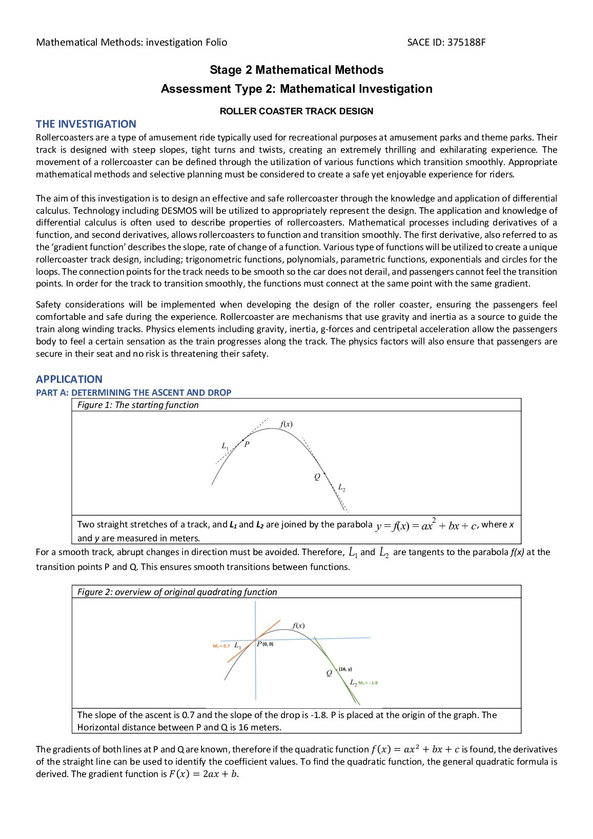 MATHS 1012  Mathematical Methods Assessment Type 2: Mathematical Investigation  ROLLER COASTER TRACK DESIGN preview image