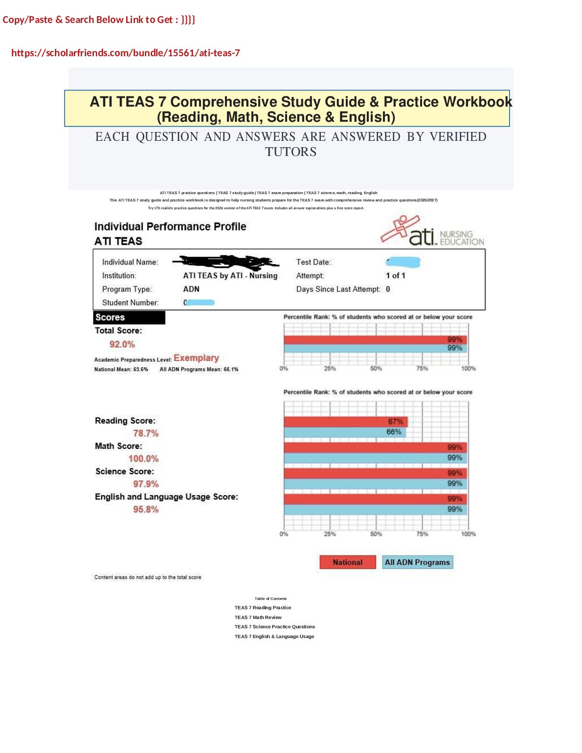 ATI TEAS 7 COMPREHENSIVE 5 VERSIONS OF REAL EXAM QUESTIONS ANS ANSWERS- MATH, SCIENCE, ENGLISH, READ  2 preview image