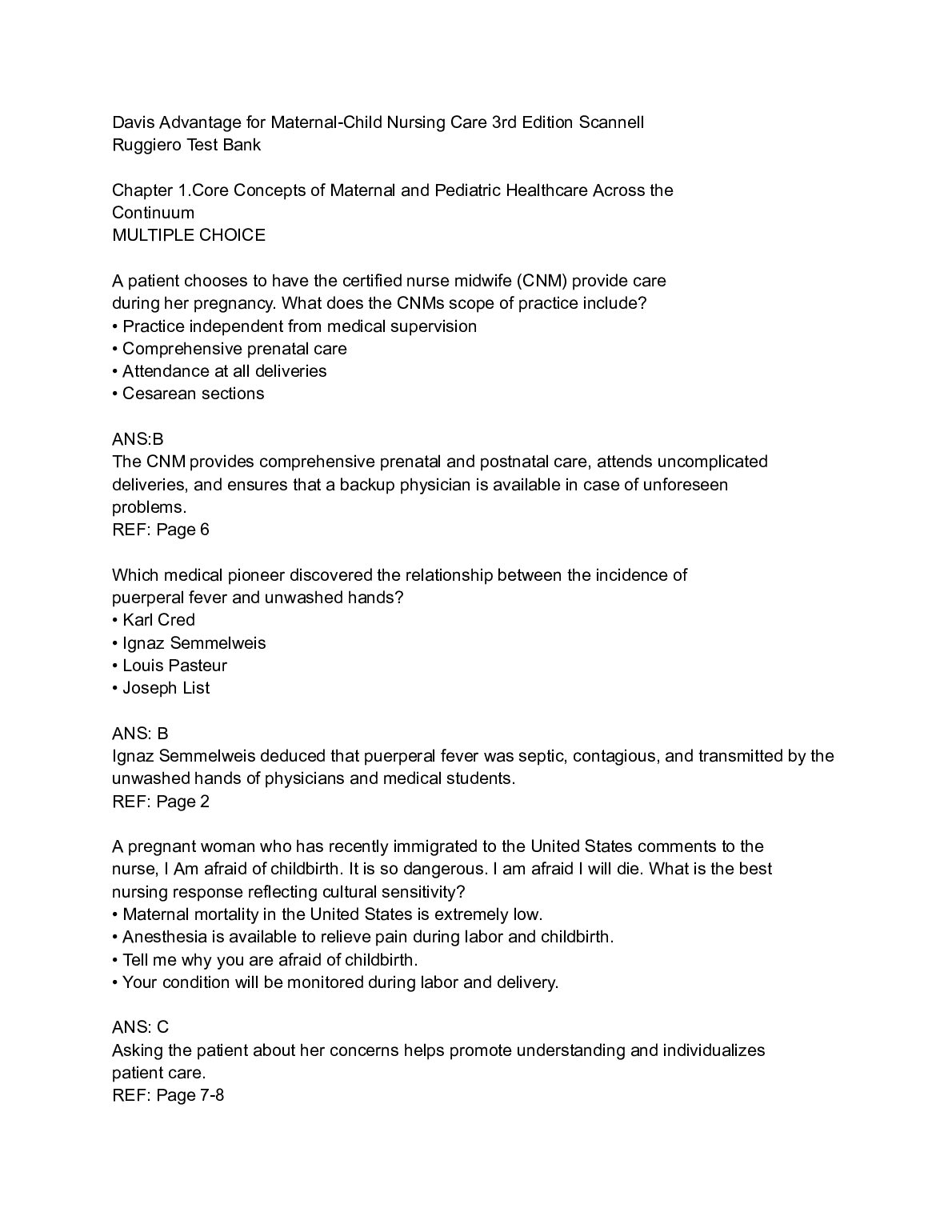 Davis Advantage for Maternal-Child Nursing Care 3rd Edition Scannell  Ruggiero Test Bank preview image