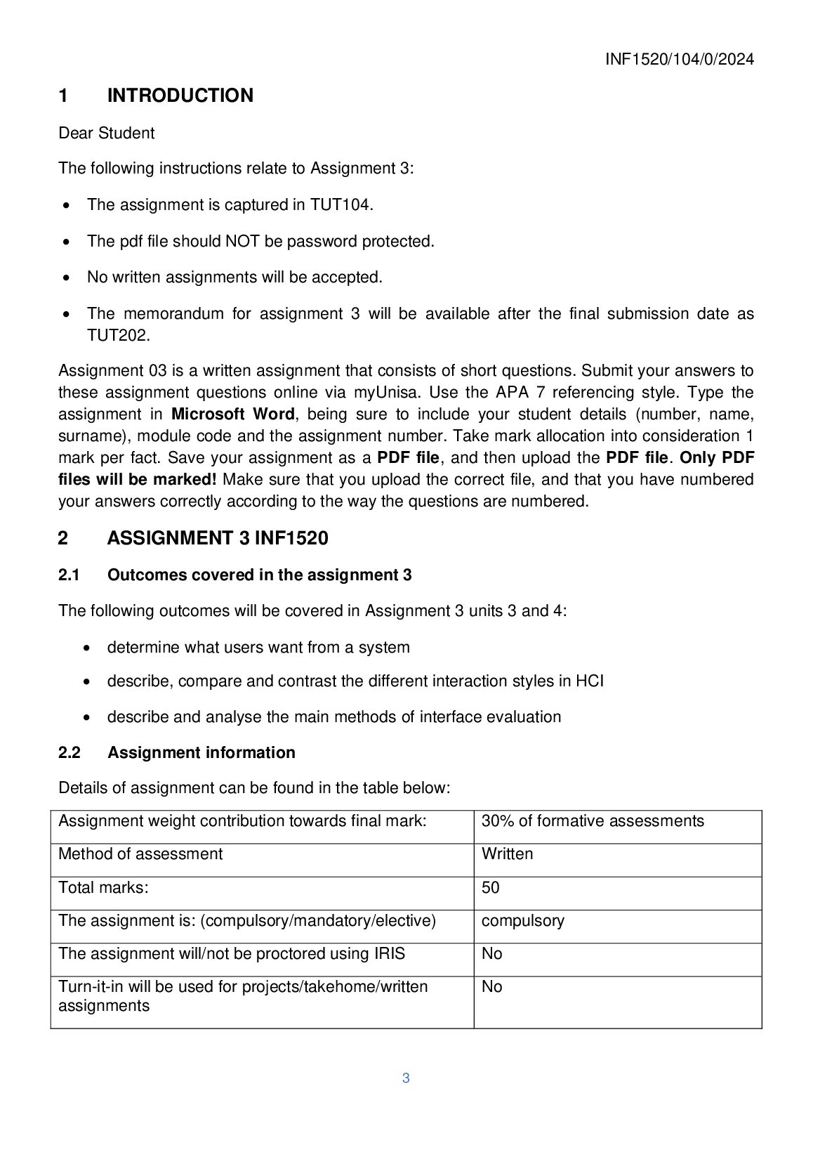 Tutorial Letter 104/0/2024 Human-Computer Interaction INF1520 Assignment 3 document preview page 3